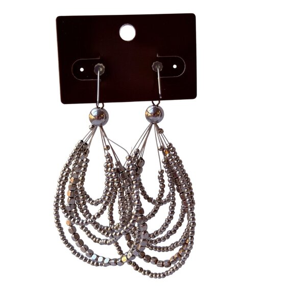 Vintage Y2K Chico’s Silver Multi-Strand Beaded Dangle Statement Earrings NOS - Picture 3 of 4